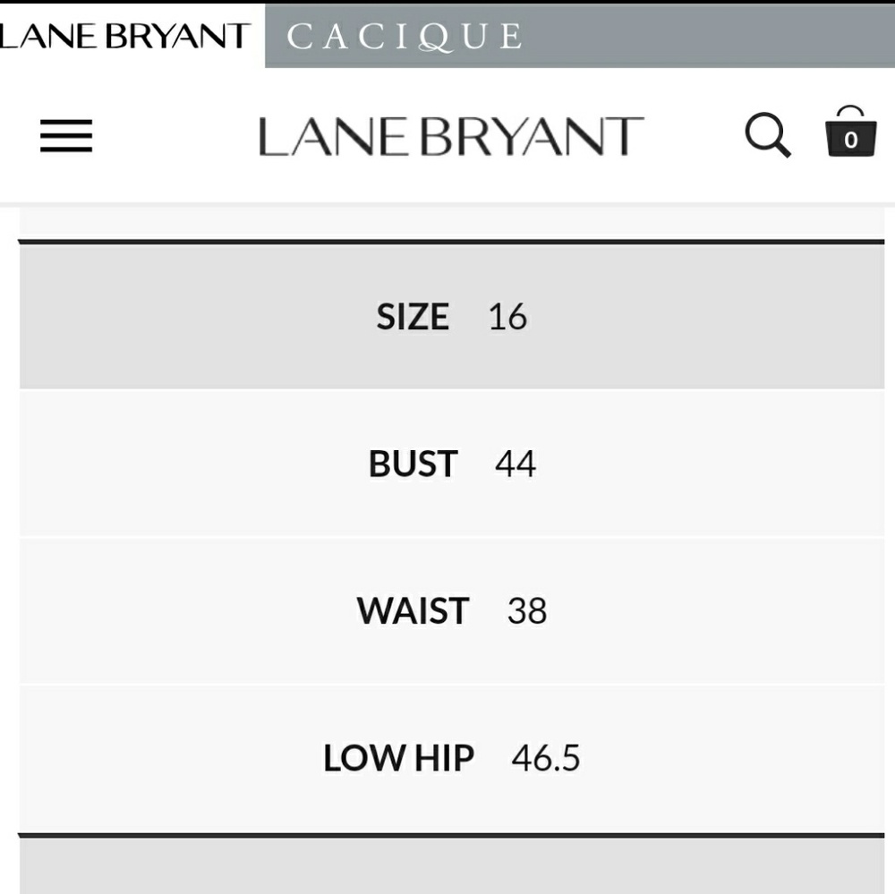 Lane Bryant Size Chart